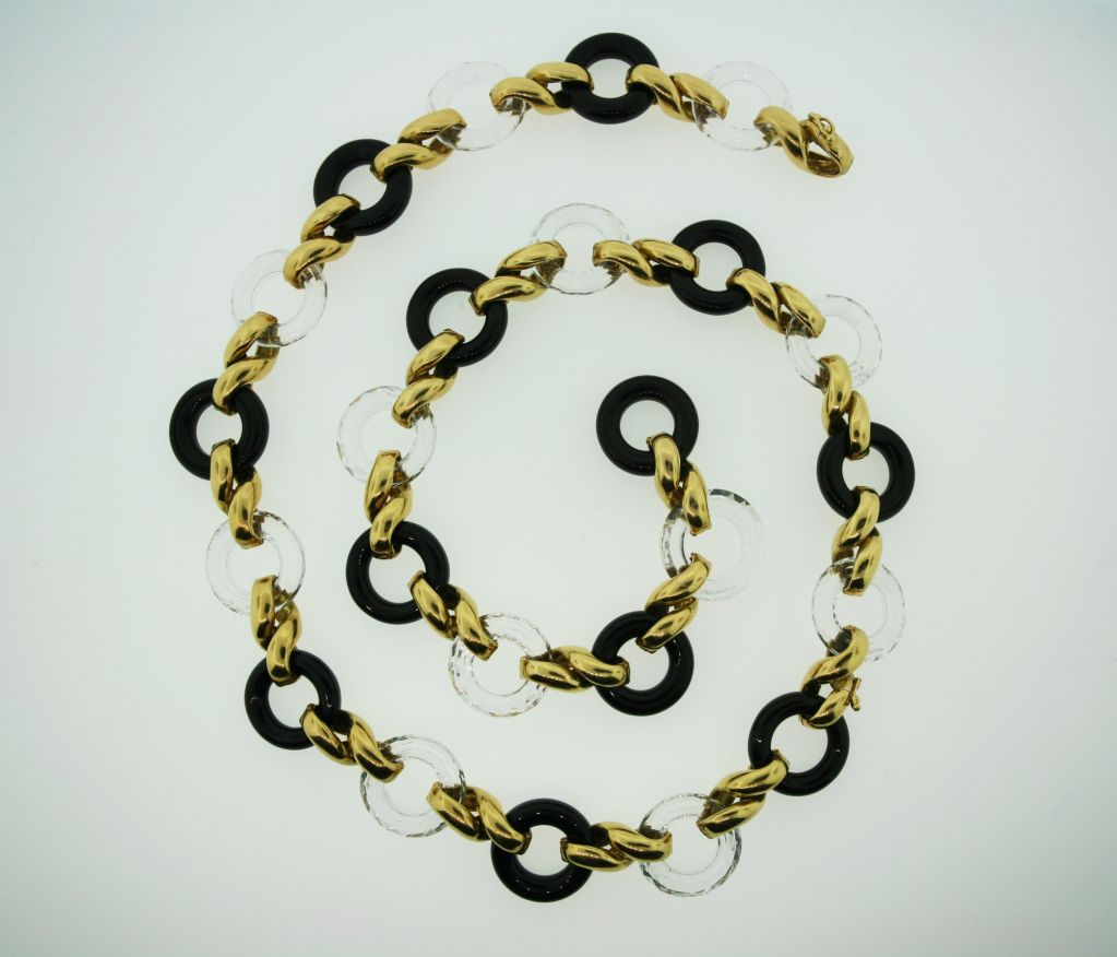 Gold Onyx and Rock Crystal Link Necklace