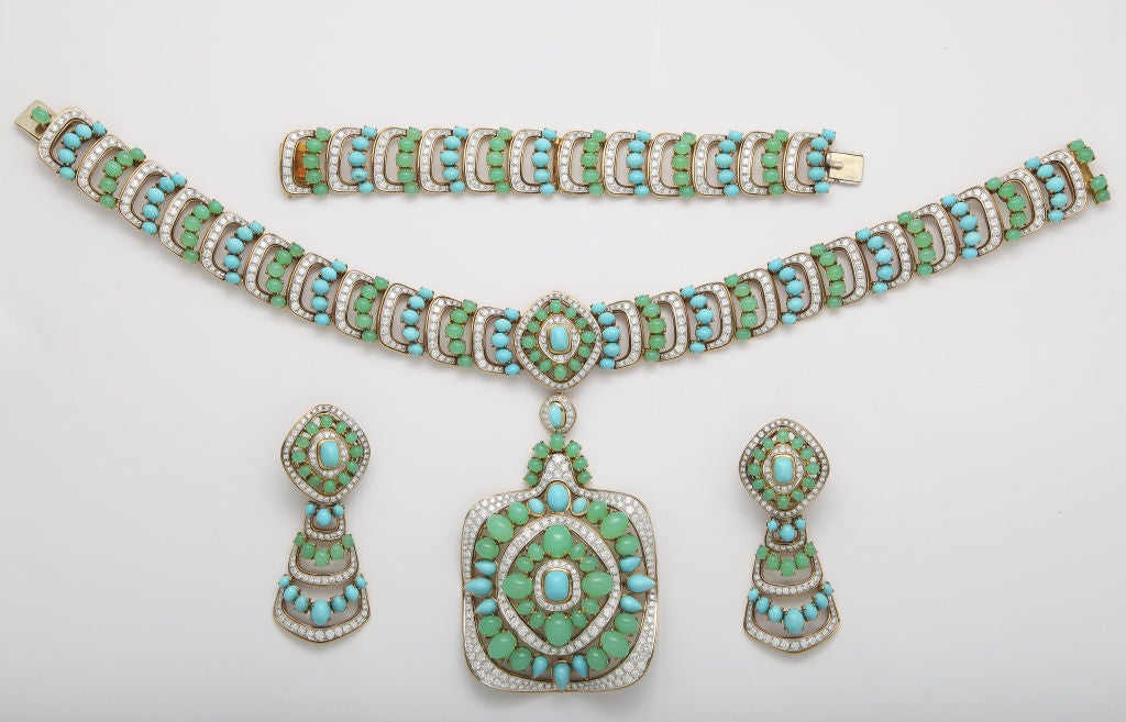 RENE KERN Suite aus Diamanten, Türkis und Chrysopras