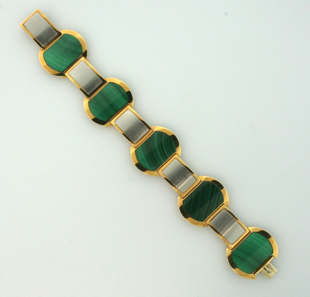 BULGARI Malachite White and Yellow Gold Link Bracelet