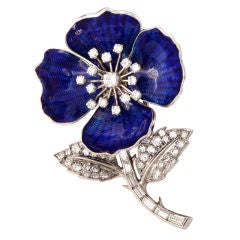 BOUCHERON Paris Blue Enamel and Diamond Flower Pin