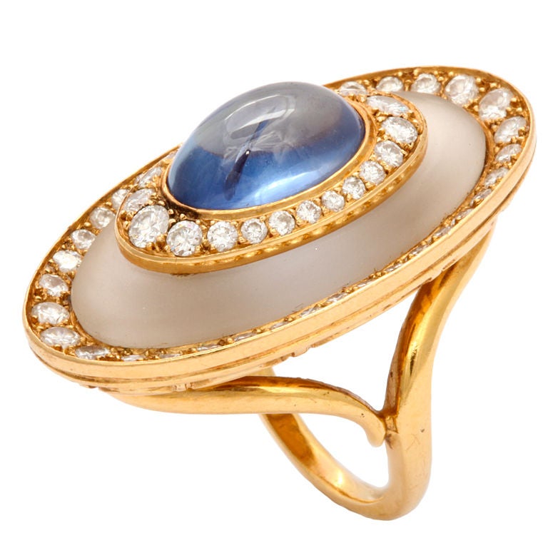 BULGARI Diamond Sapphire and Rock Crystal Ring For Sale