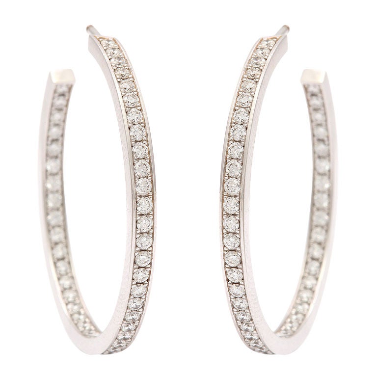 CARTIER New York Diamond Hoop Earrings For Sale