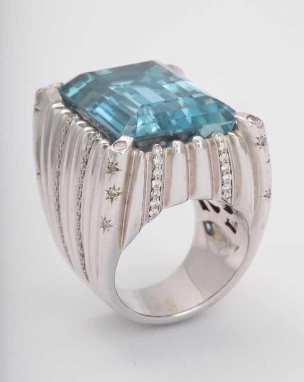 Step Cut Topaz and Diamond Ring