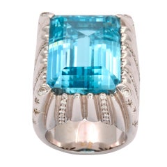 Step Cut Topaz and Diamond Ring