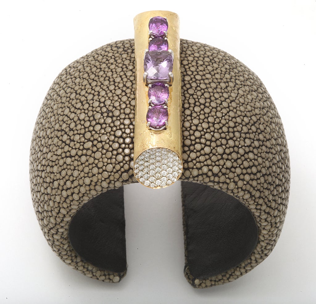 Diamond Gold Detail Shagreen Cuff