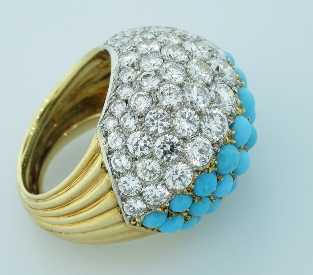 Women's CARTIER PARIS Diamond and Turquoise Dome Ring For Sale