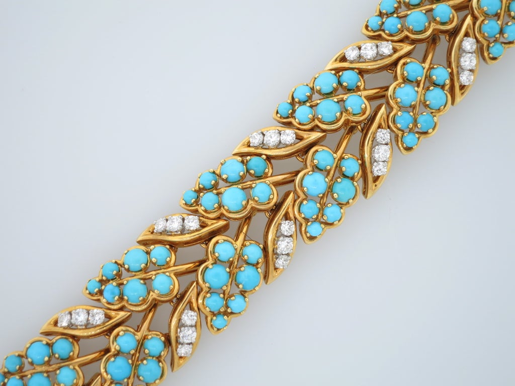 Women's CARTIER PARIS Diamond and Turquoise Bracelet For Sale