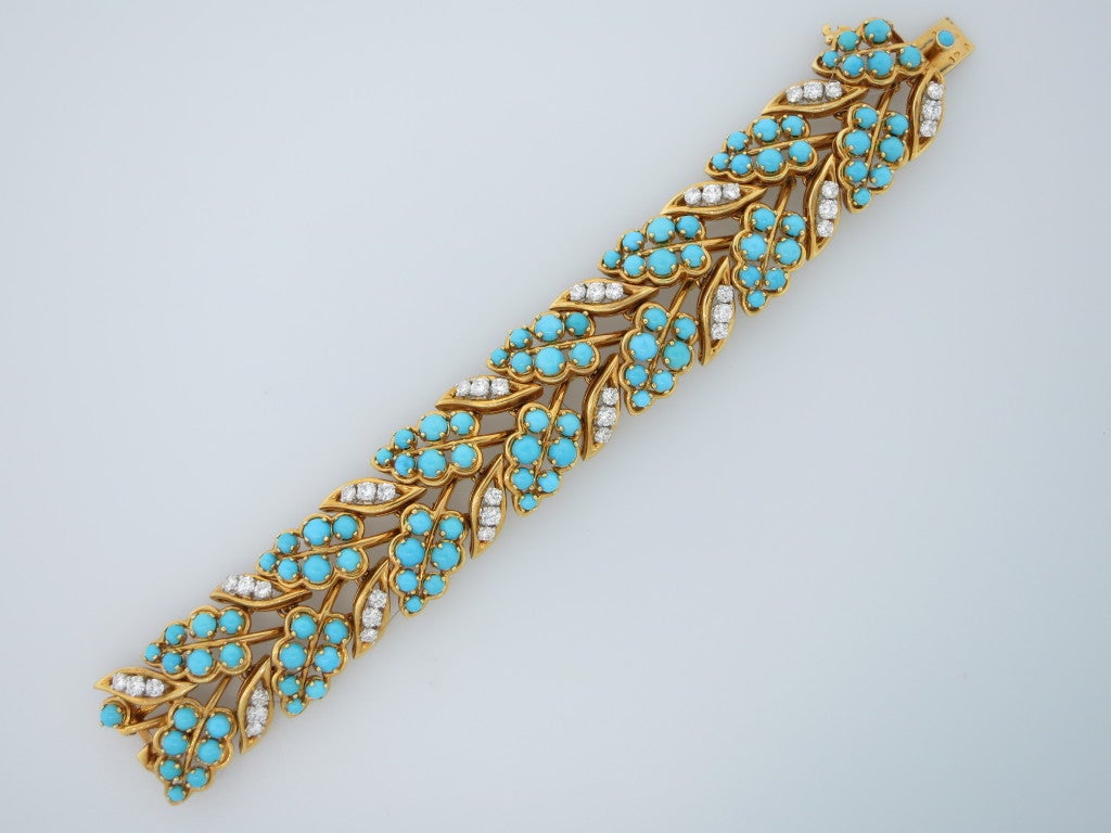 CARTIER PARIS Diamond and Turquoise Bracelet For Sale 1