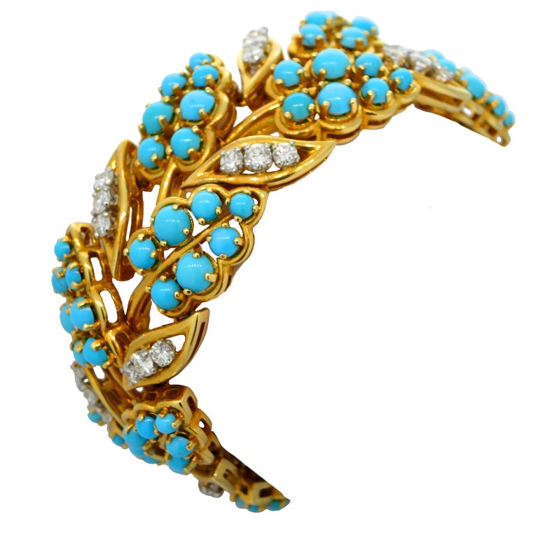 CARTIER PARIS Diamond and Turquoise Bracelet For Sale