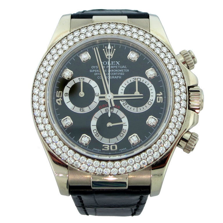 ROLEX White Gold and Diamond Automatic Daytona Chronograph Wristwatch For Sale