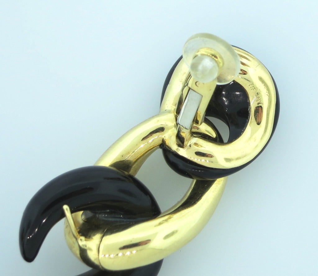 TIFFANY Gold and Onyx Drop Earrings