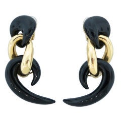 TIFFANY Gold and Onyx Drop Earrings