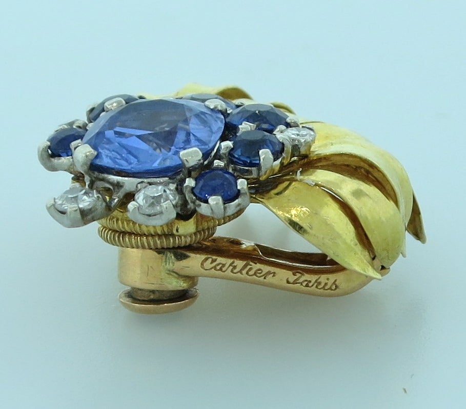 Women's CARTIER Sapphire and Diamond Ear Clips For Sale
