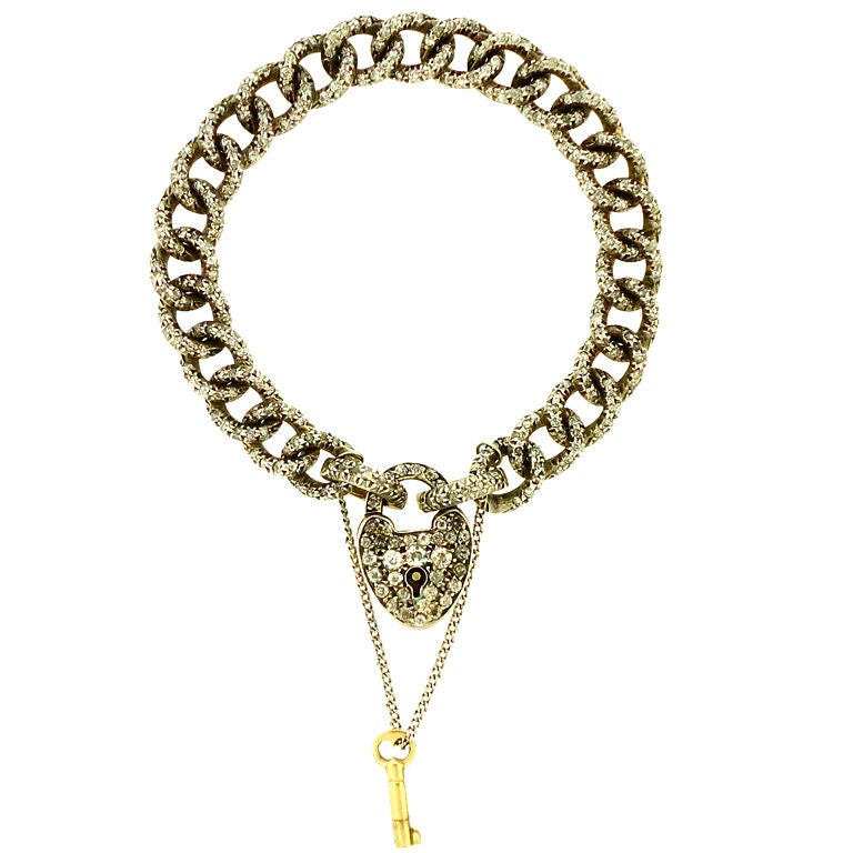 Victorian Romance Diamond Lock  Curb Link Bracelet For Sale