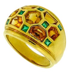 French Emerald and Citrine Dome Ring