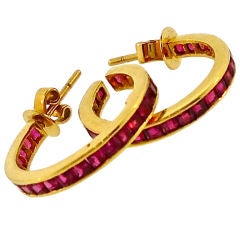 French Cut Ruby Hoops