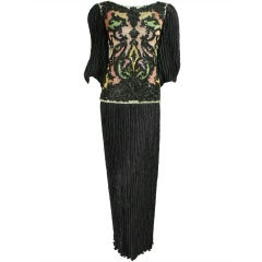 Vintage 1980's Mary McFadden Beaded Black Gown