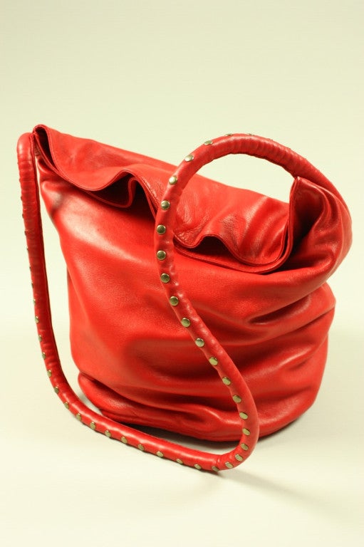 1980's Maud Frizon Studded Red Leather Handbag 1