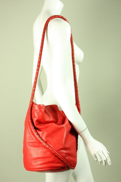 1980's Maud Frizon Studded Red Leather Handbag 2