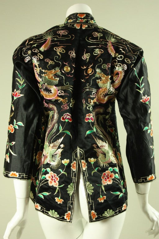 1940's Chinese Embroidered Satin Jacket In Excellent Condition In Los Angeles, CA