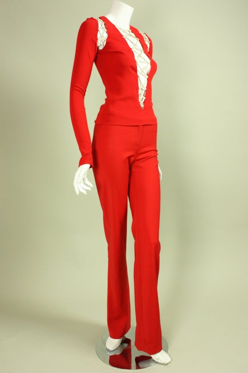 Versace Ensemble with Crisscrossed Rhinestone Cutouts