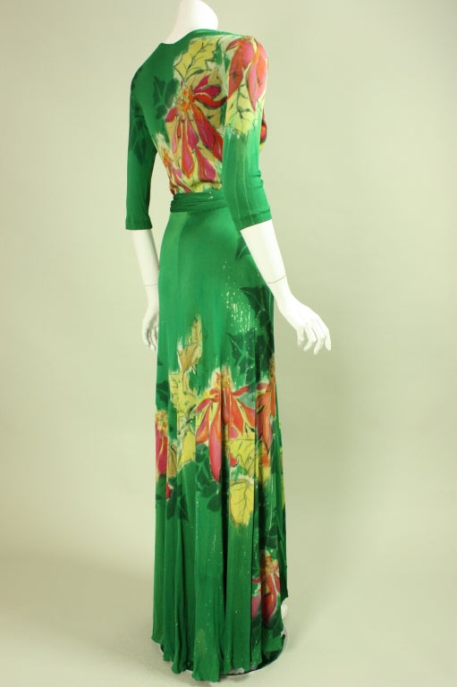 1970's Holly's Harp Hand-Painted Jersey Gown In Excellent Condition In Los Angeles, CA