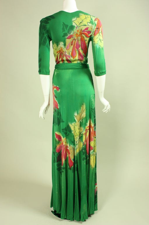 Women's 1970's Holly's Harp Hand-Painted Jersey Gown