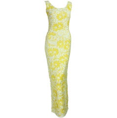 1950's White & Yellow Floral Sequined Gown