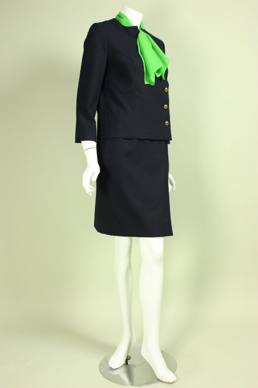 Black 1960's Irene Navy Gabardine Suit For Sale