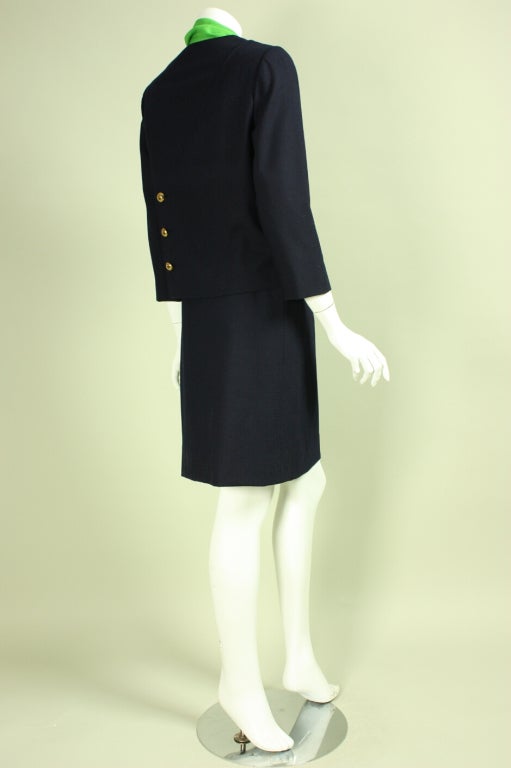 1960's Irene Navy Gabardine Suit In Excellent Condition For Sale In Los Angeles, CA