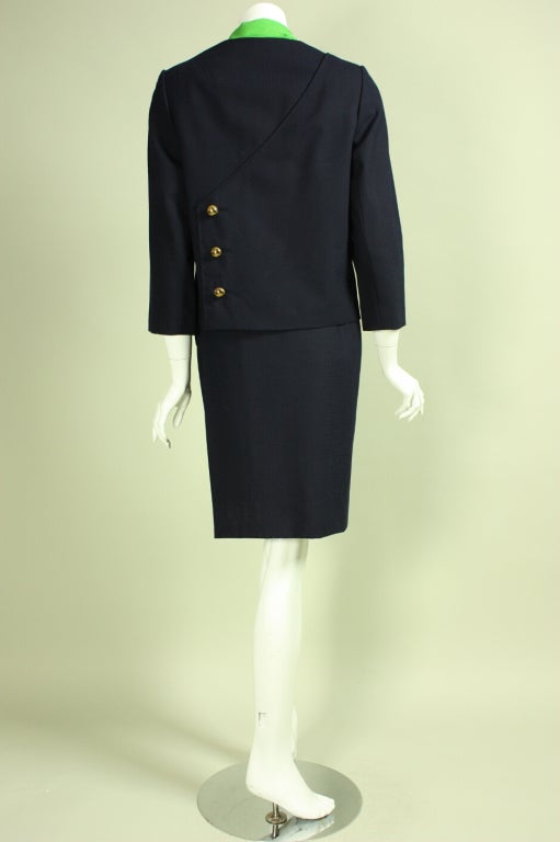 Women's 1960's Irene Navy Gabardine Suit For Sale