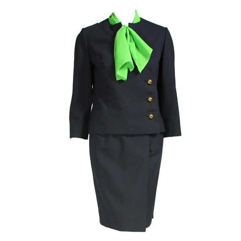 1960's Irene Navy Gabardine Suit For Sale