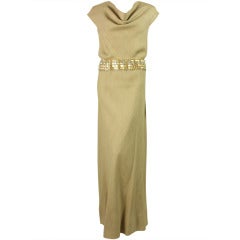 1960
s Jacques Griffe for Molyneux Couture Linen Gown with Rhinestone Belt 1960
s Jacques Griffe for Molyneux Couture Linen Gown with Rhinestone Belt