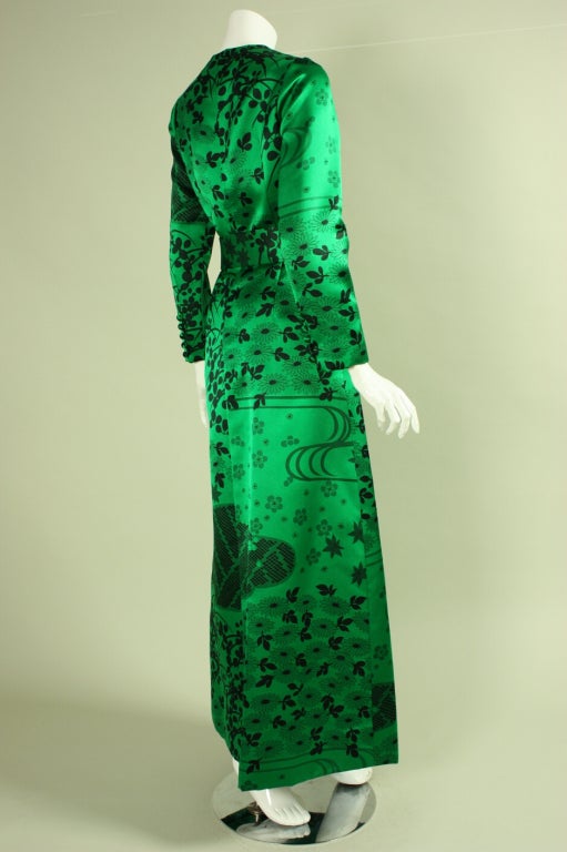 Women's Hanae Mori Couture Emerald Green Satin Gown and Cape