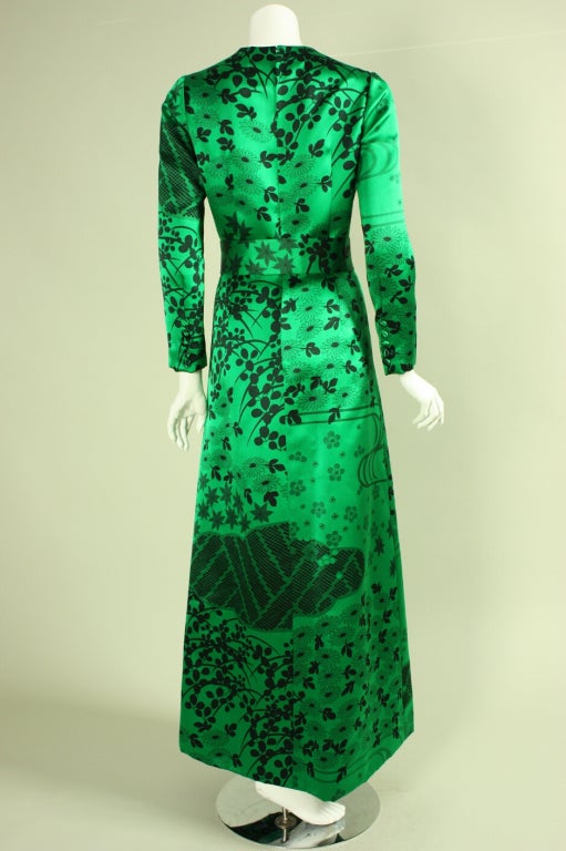 Hanae Mori Couture Emerald Green Satin Gown and Cape 1