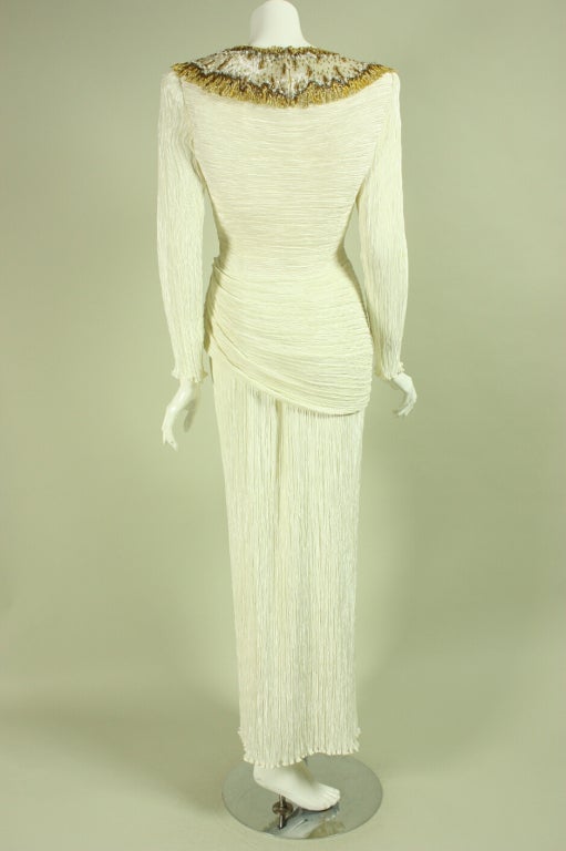 Women's Mary McFadden Couture Pleated Ivory Gown