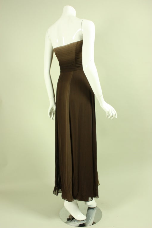 1950's Brown Ombre Chiffon Strapless Gown In Excellent Condition For Sale In Los Angeles, CA