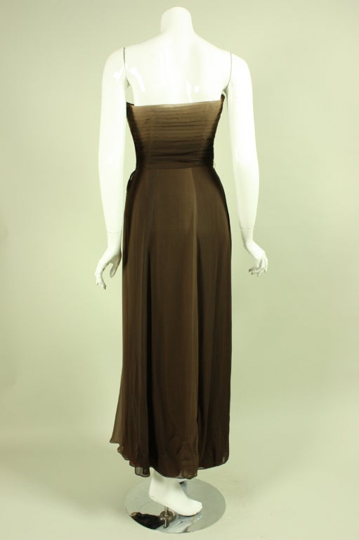 Women's 1950's Brown Ombre Chiffon Strapless Gown For Sale