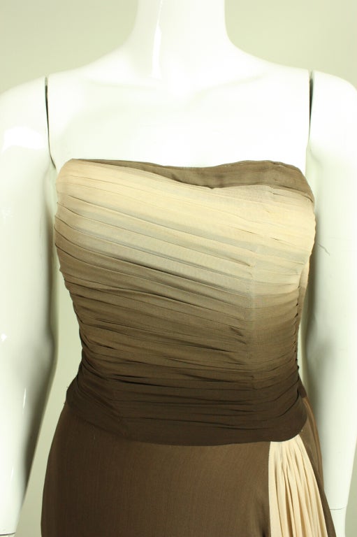 1950's Brown Ombre Chiffon Strapless Gown For Sale 1