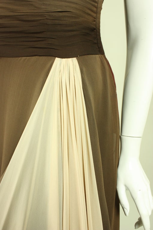 1950's Brown Ombre Chiffon Strapless Gown For Sale 2