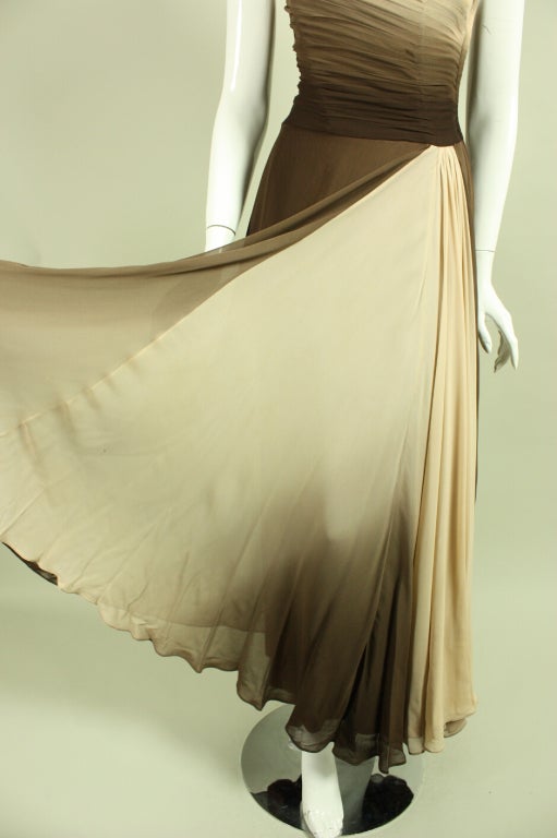 1950's Brown Ombre Chiffon Strapless Gown For Sale 3
