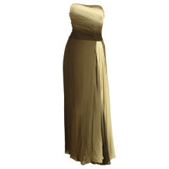 Vintage 1950's Brown Ombre Chiffon Strapless Gown