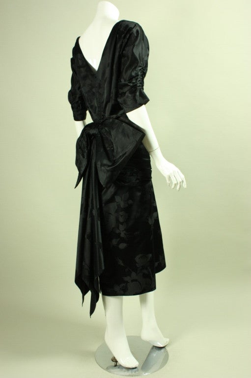 Irene 1950's Black Jacquard Dress In Excellent Condition In Los Angeles, CA
