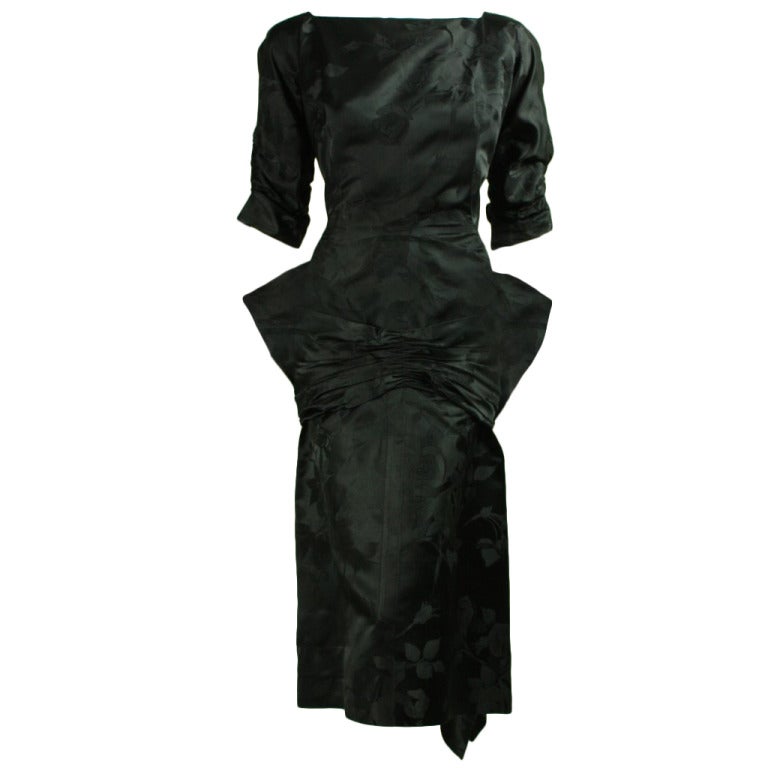 Irene 1950's Black Jacquard Dress