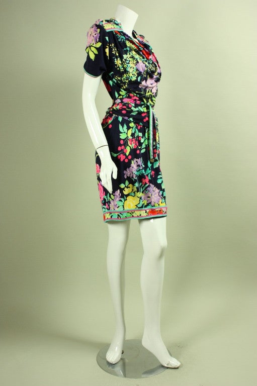 1980's Leonard Ruched Floral Dress