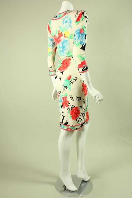 1980's Leonard Ruched Silk Jersey Dress In Excellent Condition In Los Angeles, CA