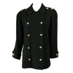 Vintage Chanel Military-Style Double-Breasted Wool Pea Coat