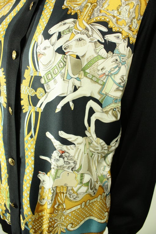 Hermes Silk Cardigan with Animal Print at 1stdibs
