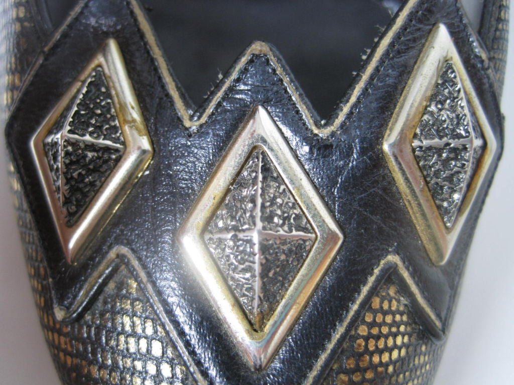 El Vaquero Black & Gold Snakeskin Pumps with Stud Detail For Sale 1