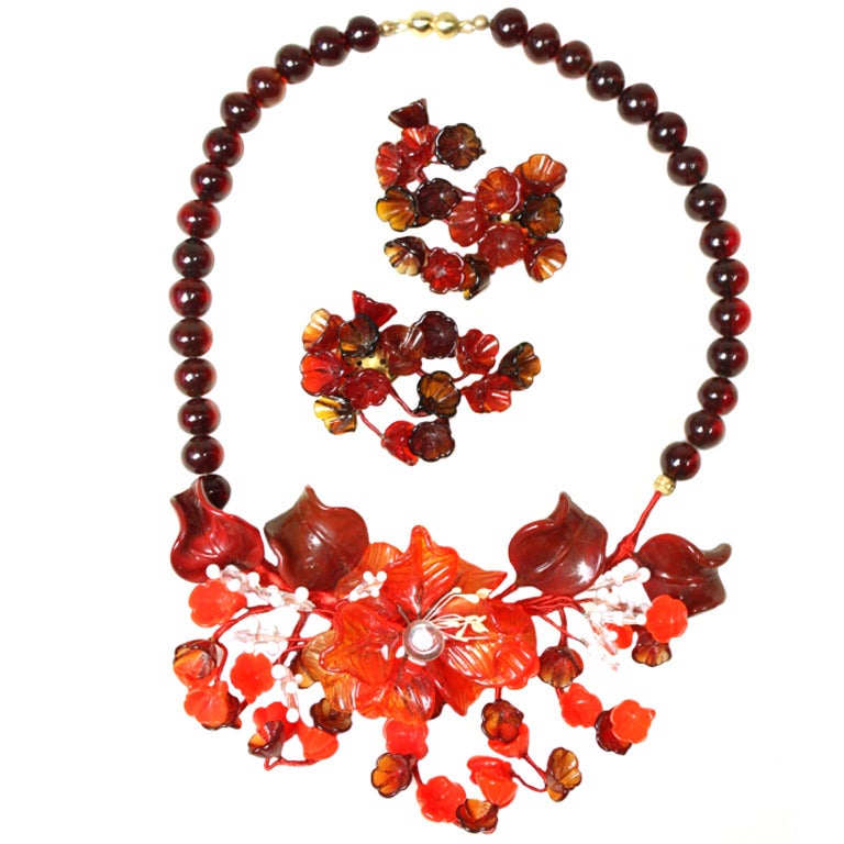 Italian Blown Glass Necklace and Earring Set